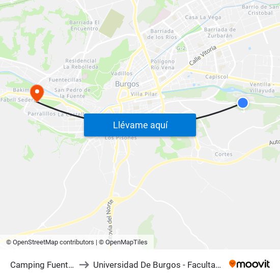 Camping Fuente Salud to Universidad De Burgos - Facultad De Derecho map
