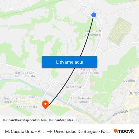 M. Cuesta Urría - Alfoz De Bricia to Universidad De Burgos - Facultad De Derecho map