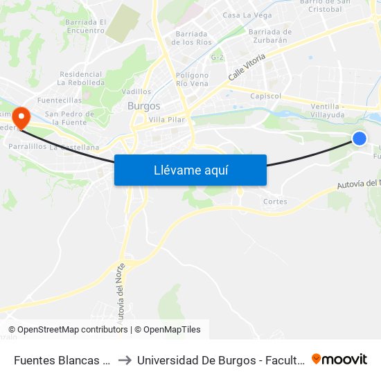 Fuentes Blancas Carretera to Universidad De Burgos - Facultad De Derecho map