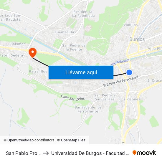San Pablo Progreso to Universidad De Burgos - Facultad De Derecho map