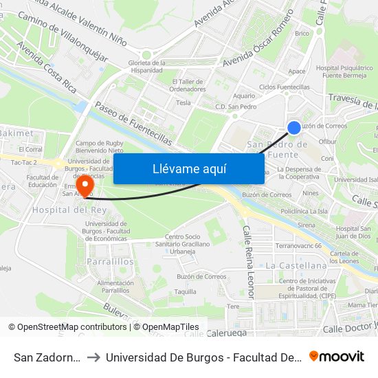 San Zadornil 14 to Universidad De Burgos - Facultad De Derecho map