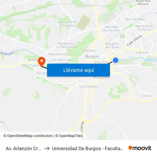 Av. Arlanzón Cruz Roja to Universidad De Burgos - Facultad De Derecho map