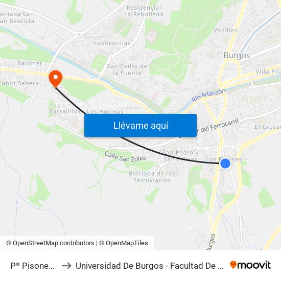 Pº Pisones 28 to Universidad De Burgos - Facultad De Derecho map