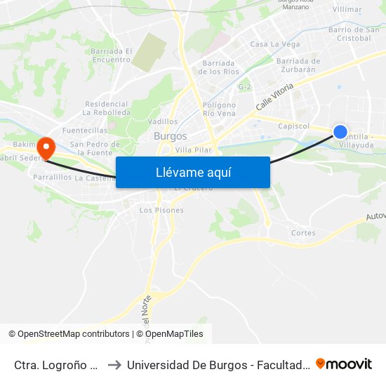 Ctra. Logroño La Lora to Universidad De Burgos - Facultad De Derecho map