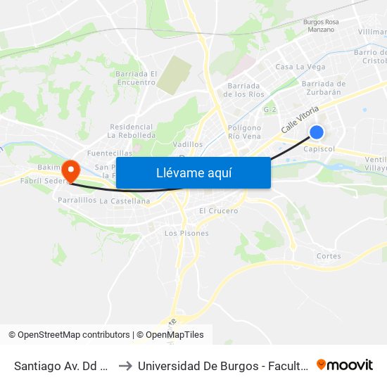 Santiago Av. Dd Humanos to Universidad De Burgos - Facultad De Derecho map
