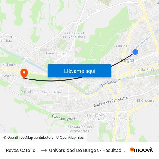 Reyes Católicos 16 to Universidad De Burgos - Facultad De Derecho map