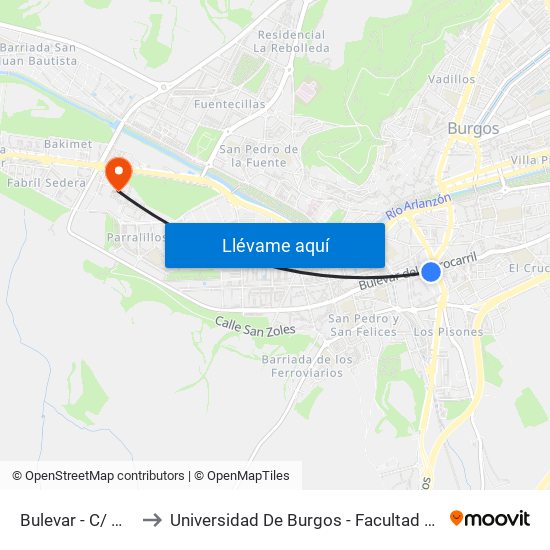 Bulevar - C/ Madrid to Universidad De Burgos - Facultad De Derecho map