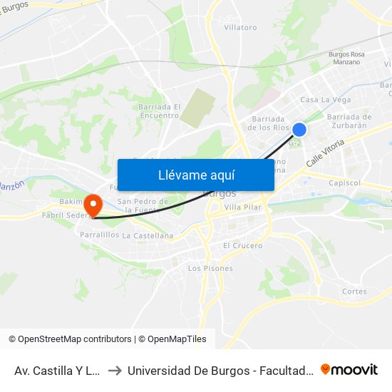 Av. Castilla Y León 56 to Universidad De Burgos - Facultad De Derecho map