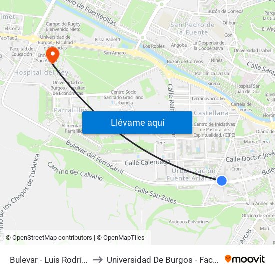 Bulevar - Luis Rodríguez Arango to Universidad De Burgos - Facultad De Derecho map