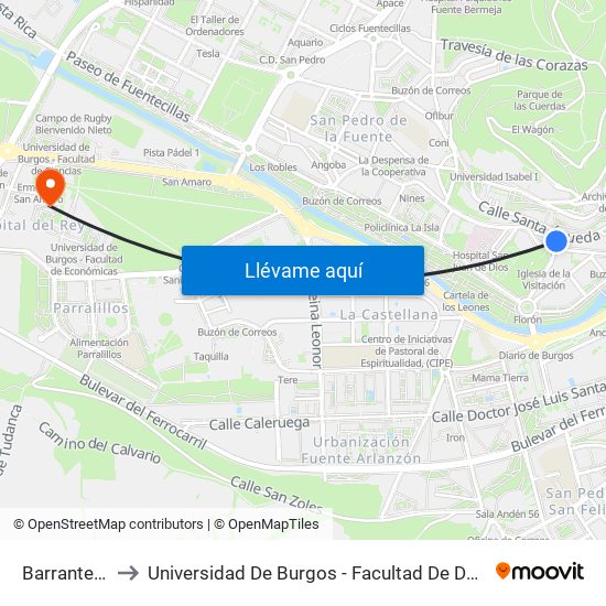 Barrantes 2 to Universidad De Burgos - Facultad De Derecho map
