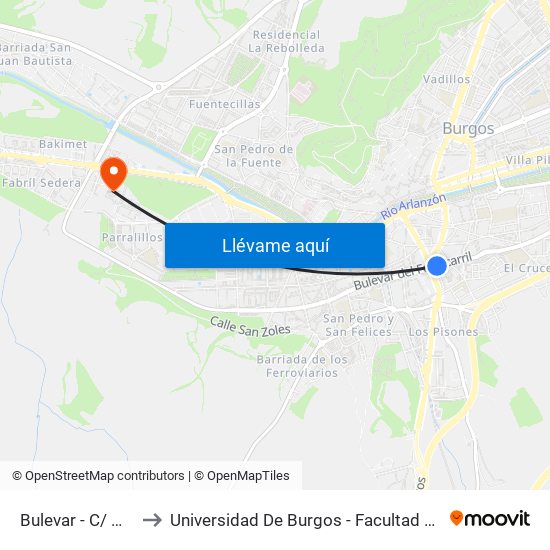 Bulevar - C/ Madrid to Universidad De Burgos - Facultad De Derecho map
