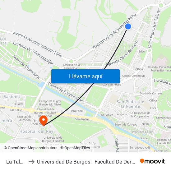 La Tala 5 to Universidad De Burgos - Facultad De Derecho map