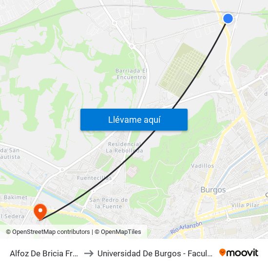 Alfoz De Bricia Frente Al 30 to Universidad De Burgos - Facultad De Derecho map