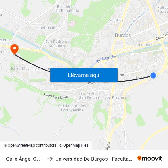 Calle Ángel G. Bedoya to Universidad De Burgos - Facultad De Derecho map