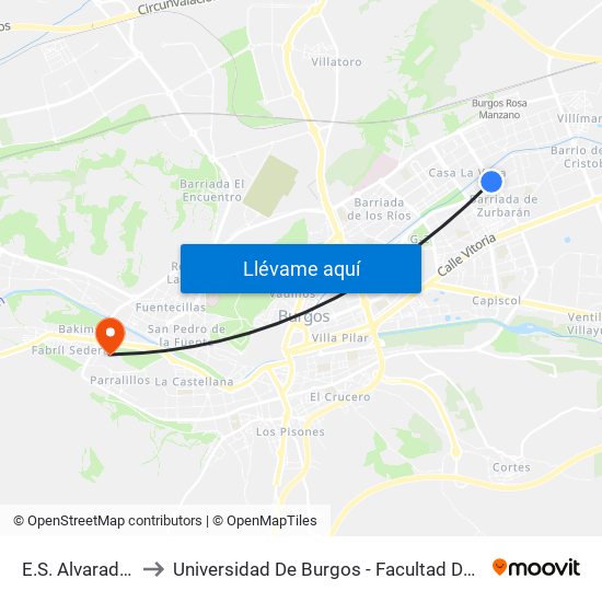 E.S. Alvarado 39 to Universidad De Burgos - Facultad De Derecho map
