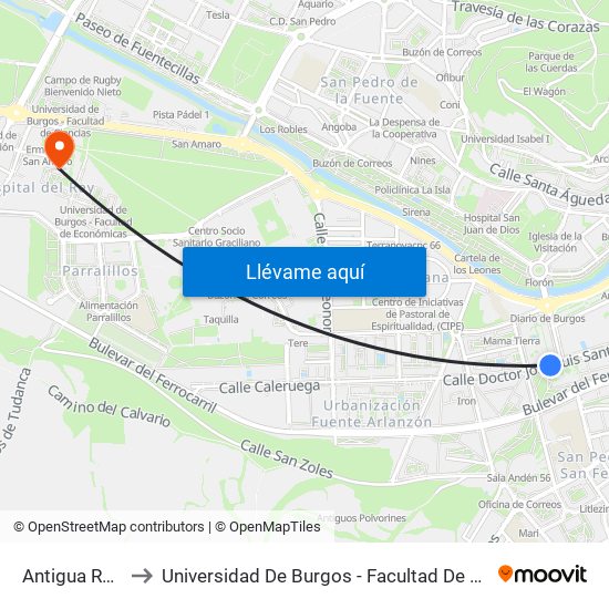 Antigua Renfe to Universidad De Burgos - Facultad De Derecho map