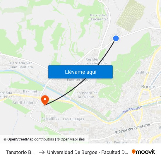 Tanatorio Bajada to Universidad De Burgos - Facultad De Derecho map