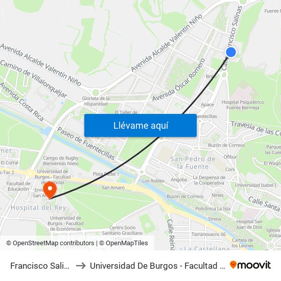 Francisco Salinas 84 to Universidad De Burgos - Facultad De Derecho map