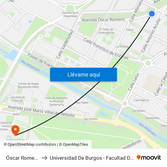 Óscar Romero 33 to Universidad De Burgos - Facultad De Derecho map