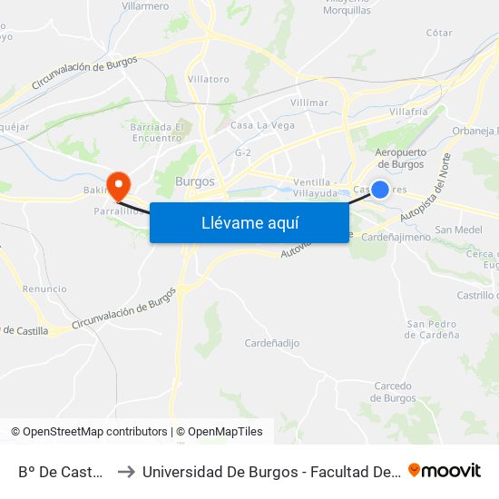 Bº De Castañares to Universidad De Burgos - Facultad De Económicas map