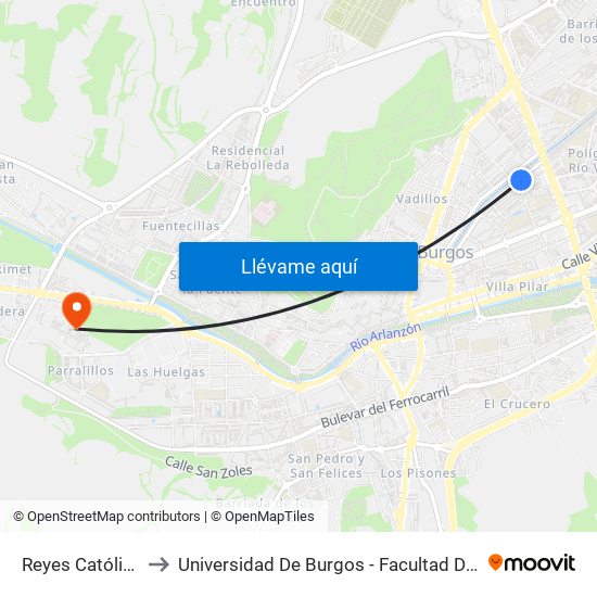 Reyes Católicos 40 to Universidad De Burgos - Facultad De Económicas map