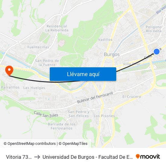 Vitoria 73 - 75 to Universidad De Burgos - Facultad De Económicas map