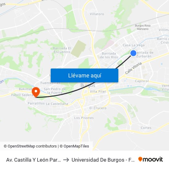 Av. Castilla Y León Pares Av. Casa La Vega to Universidad De Burgos - Facultad De Económicas map