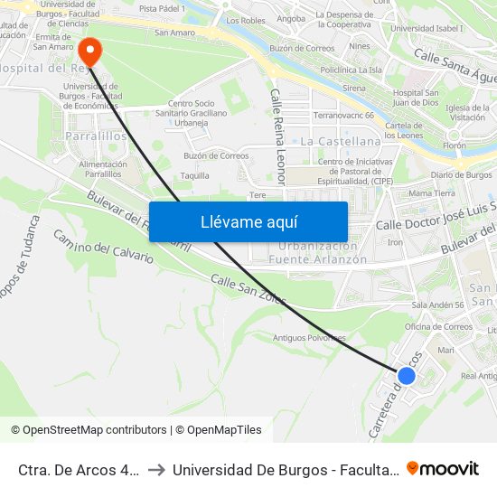 Ctra. De Arcos 41 (Bajada) to Universidad De Burgos - Facultad De Económicas map