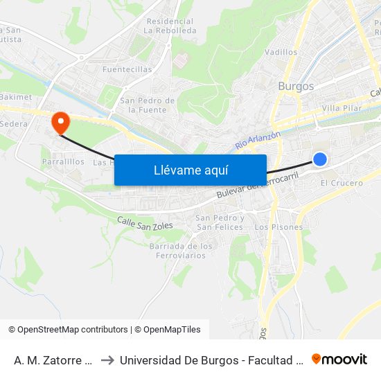 A. M. Zatorre Frente 7 to Universidad De Burgos - Facultad De Económicas map