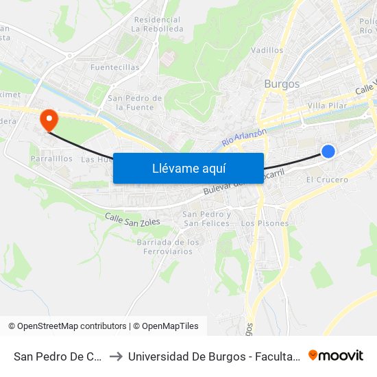 San Pedro De Cardeña 22 to Universidad De Burgos - Facultad De Económicas map