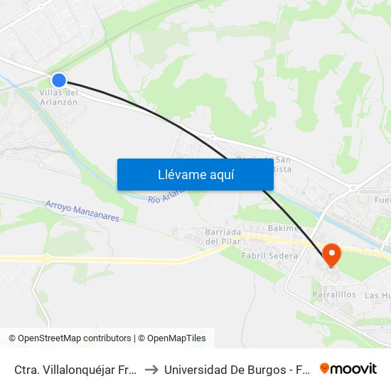 Ctra. Villalonquéjar Frente Villas Arlanzón to Universidad De Burgos - Facultad De Económicas map