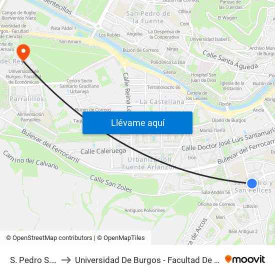 S. Pedro S. F. 24 to Universidad De Burgos - Facultad De Económicas map