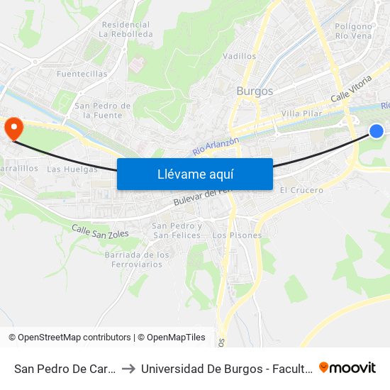 S. Pedro Cardeña 128 to Universidad De Burgos - Facultad De Económicas map