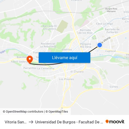 Vitoria Santiago to Universidad De Burgos - Facultad De Económicas map