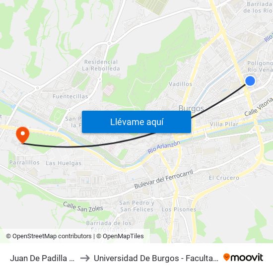 Juan De Padilla Comisaría to Universidad De Burgos - Facultad De Económicas map