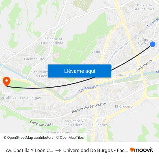 Av. Castilla Y León Centro Comercial to Universidad De Burgos - Facultad De Económicas map