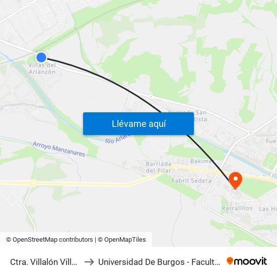 Ctra. Villalón Villas Arlanzón to Universidad De Burgos - Facultad De Económicas map