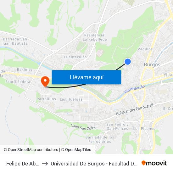 Felipe De Abajo 33 to Universidad De Burgos - Facultad De Económicas map
