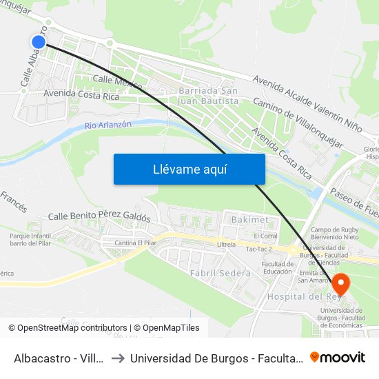 Albacastro - Villalonquejar to Universidad De Burgos - Facultad De Económicas map