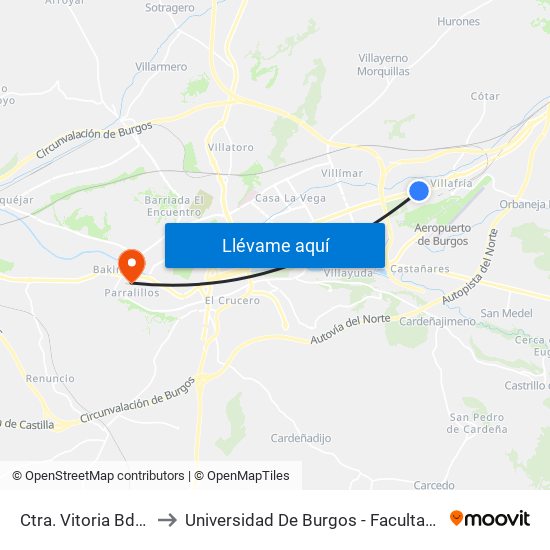 Ctra. Vitoria Bda. Moisés to Universidad De Burgos - Facultad De Económicas map