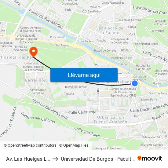 Av. Las Huelgas Las Esclavas to Universidad De Burgos - Facultad De Económicas map