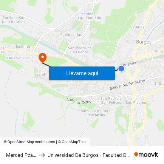 Merced Pza. Vega to Universidad De Burgos - Facultad De Económicas map