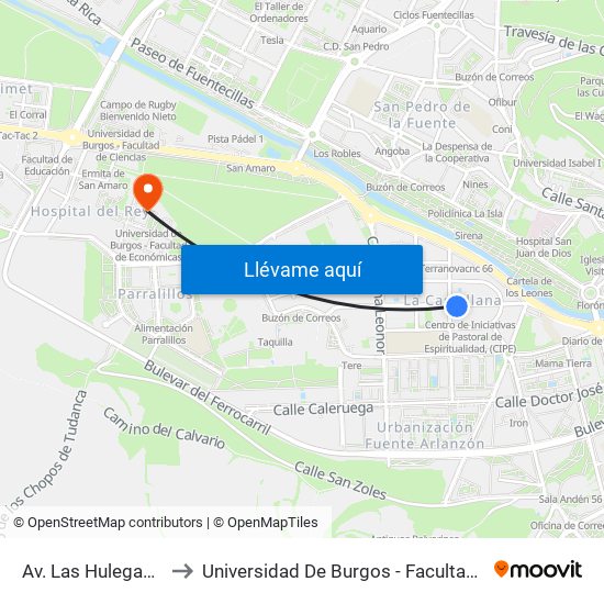 Av. Las Hulegas Rotonda to Universidad De Burgos - Facultad De Económicas map