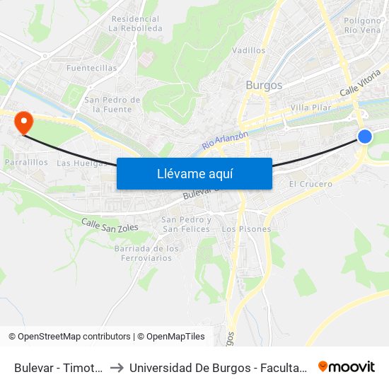 Bulevar - Timoteo Arnáiz to Universidad De Burgos - Facultad De Económicas map