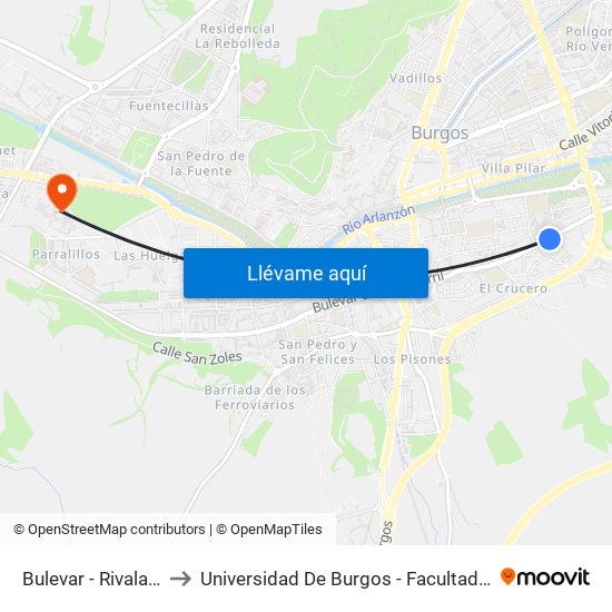 Bulevar - Rivalamora 14 to Universidad De Burgos - Facultad De Económicas map