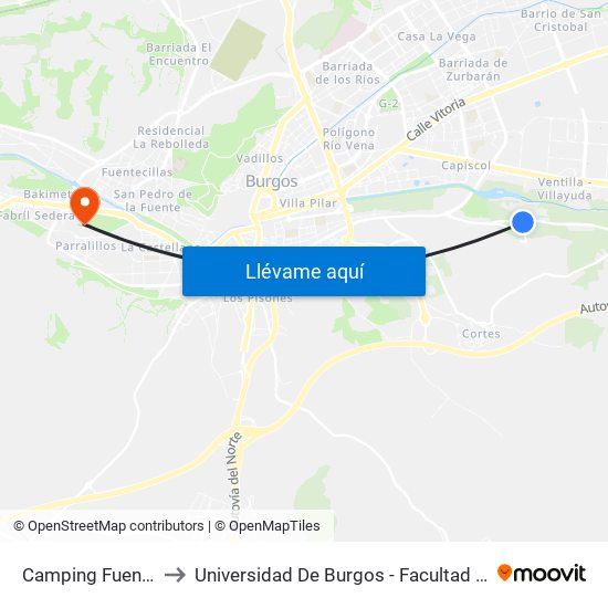 Camping Fuente Salud to Universidad De Burgos - Facultad De Económicas map