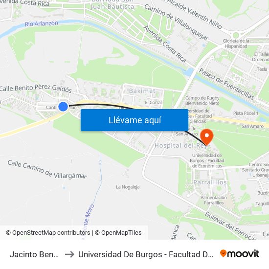 Jacinto Benavente to Universidad De Burgos - Facultad De Económicas map