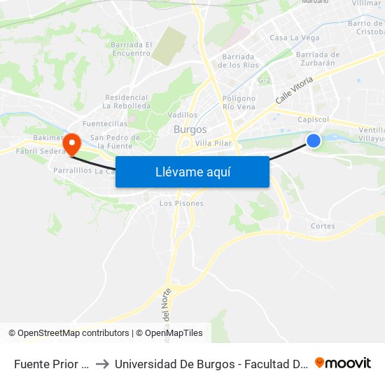 Fuente Prior - Playa to Universidad De Burgos - Facultad De Económicas map