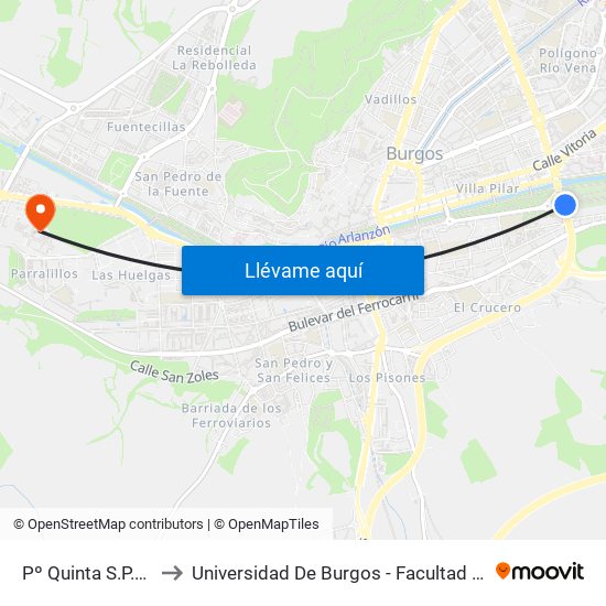 Pº Quinta S.P.Cardeña to Universidad De Burgos - Facultad De Económicas map