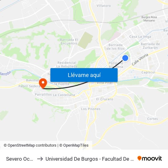 Severo Ochoa 7 to Universidad De Burgos - Facultad De Económicas map